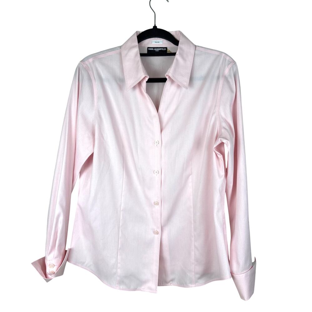 Karl Lagerfeld Womens 10 Pink Non Iron Long Sleeve Button Up Dress Blouse NEW